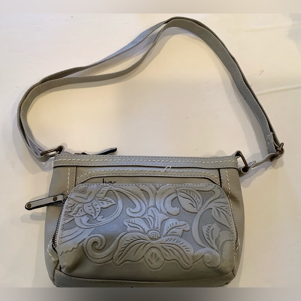 boc born of concept Light Gray Crossbody Purse Handbag Multiple Pockets READ